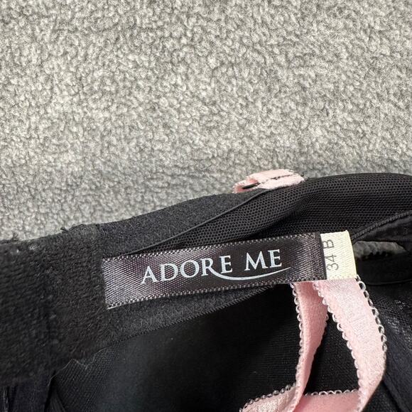 Adore Me Underwire Balconette Bra Sz 34B Black/Pink Lace Padded - Picture 5 of 7